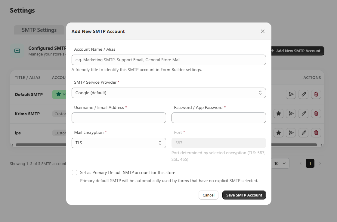 Add a New SMTP Account