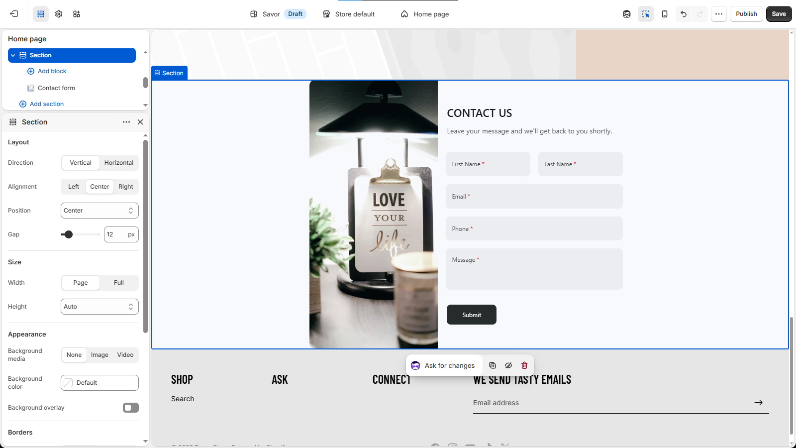 Add the Form Using the Theme Editor