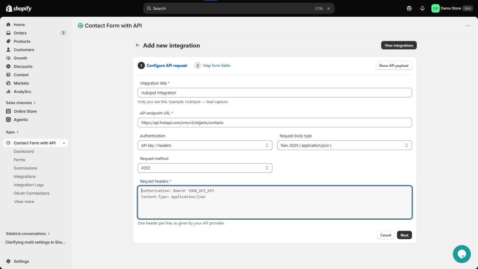Add the access token to the request headers