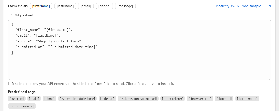 Build the JSON Payload