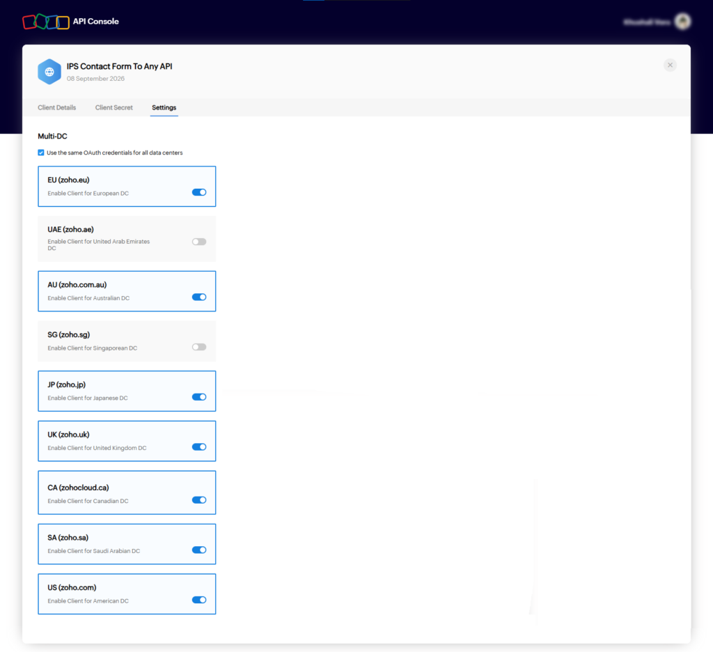 Check the Zoho Data Center Setting