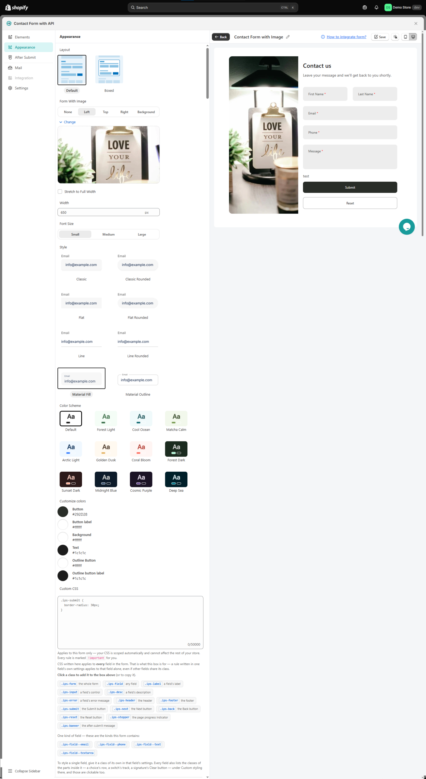 Customize the form appearance