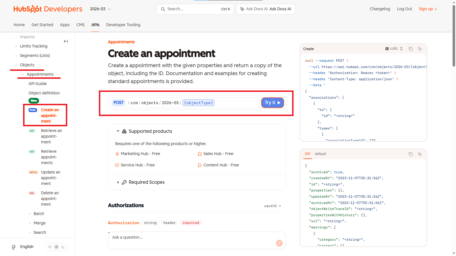 Get the HubSpot API endpoint