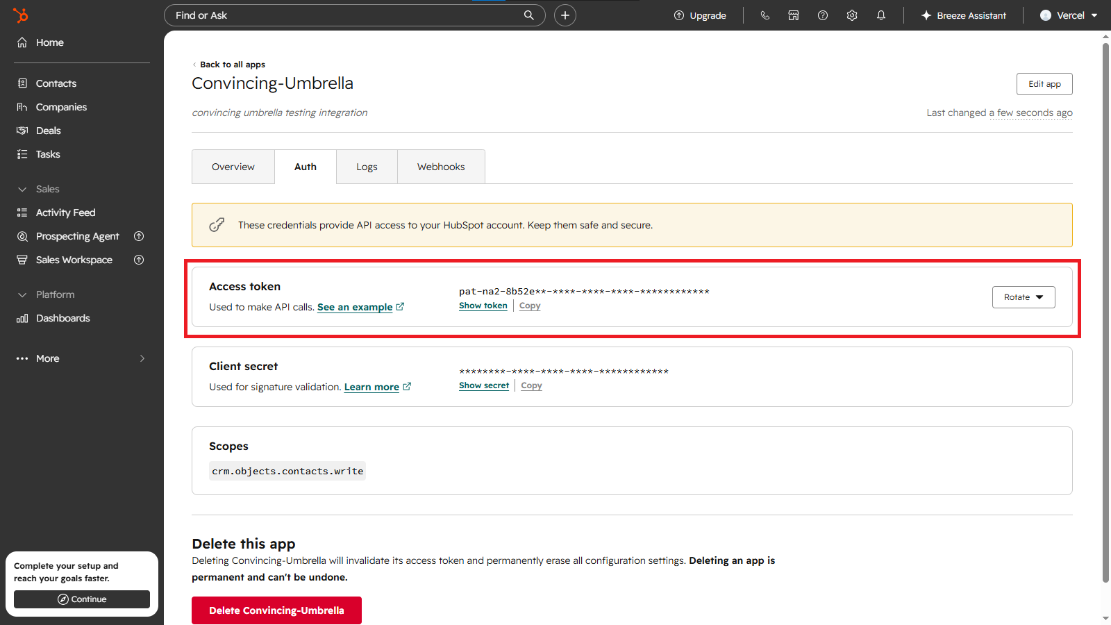 Get your HubSpot access token