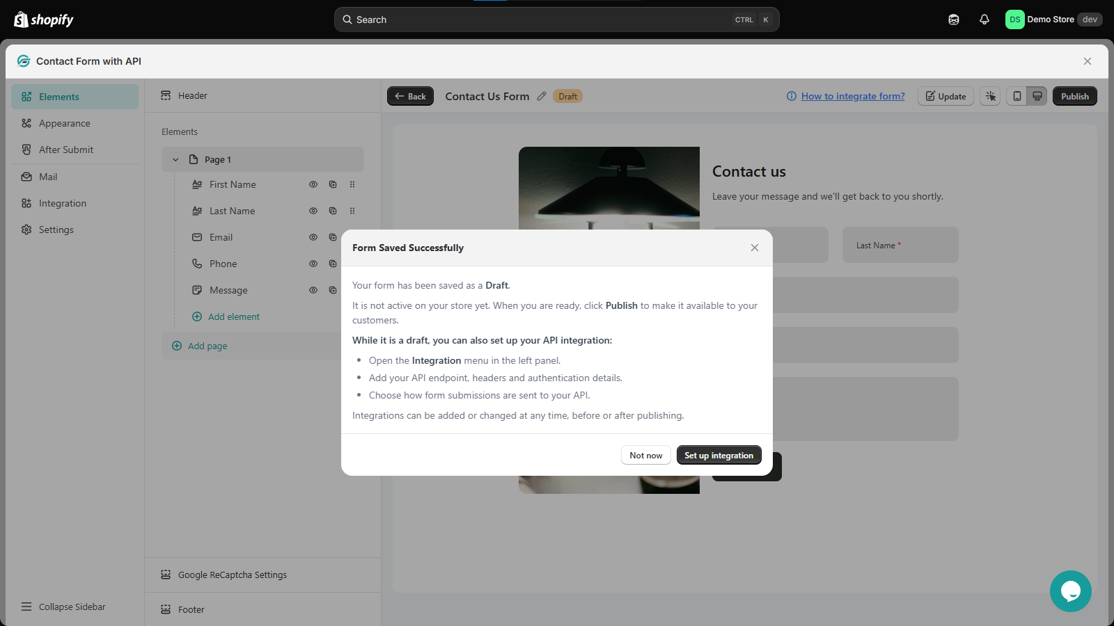 Publish the Form and Copy the HTML Code