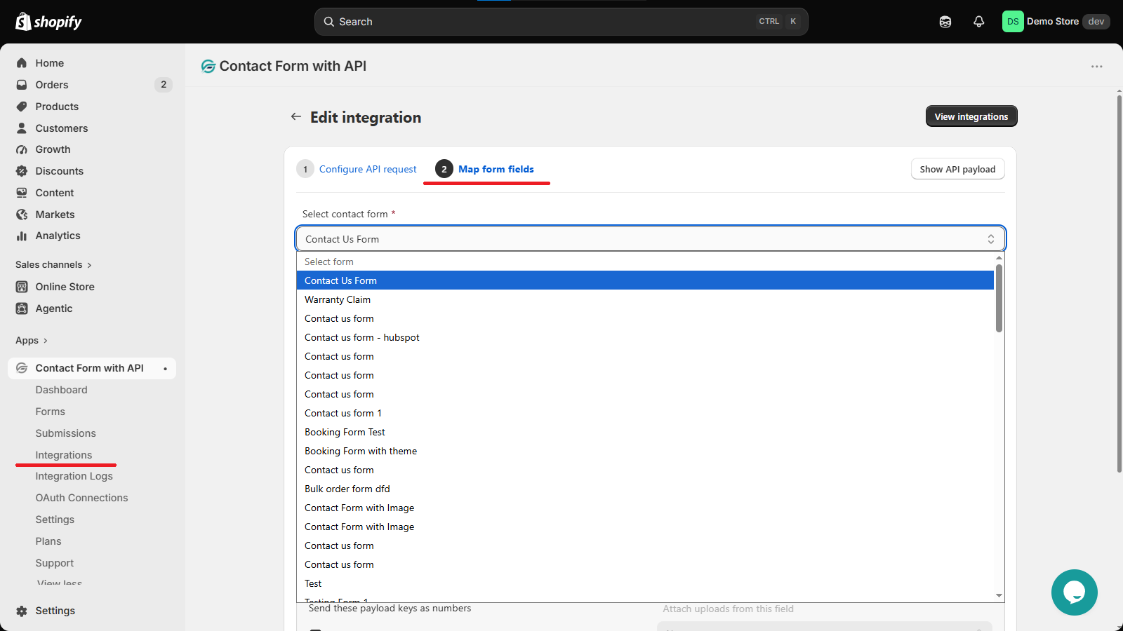 Select the contact form